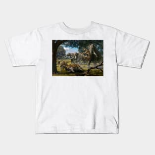 Mammoths and sabre-tooth cats, artwork (C010/3946) Kids T-Shirt